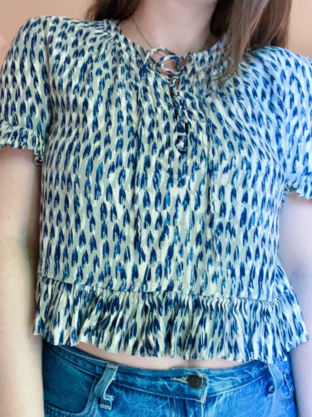 madewell patterned lace up crop top